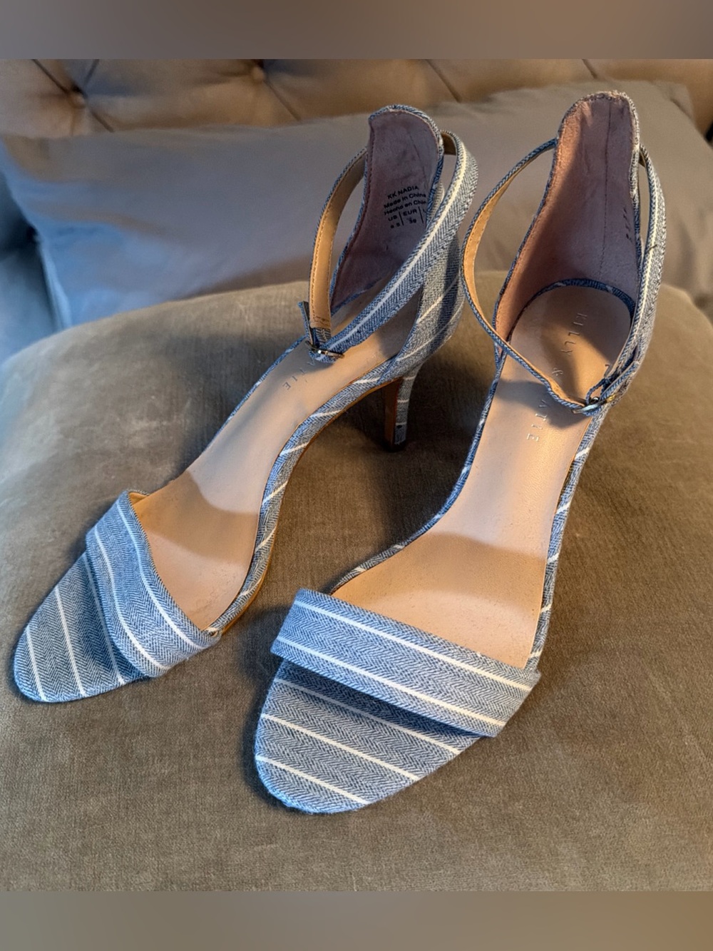 Kelly & Katie Blue Striped Open-Toe Ankle Strap Heels